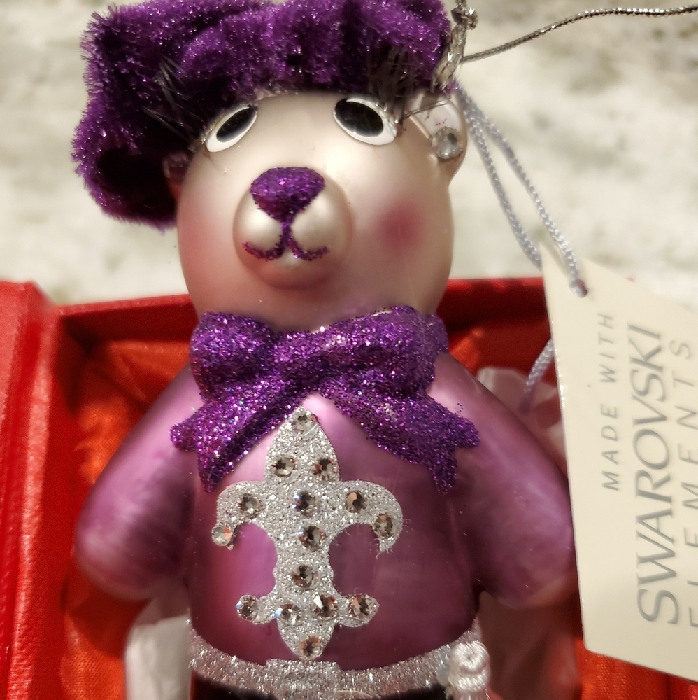Frenchie blown glass and Swarovski Bear Ornament